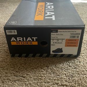 ARIAT WORK COMPOSITE TOE SHOES SIZE 7 BLACK/BALTIC BLUE WORN 2X